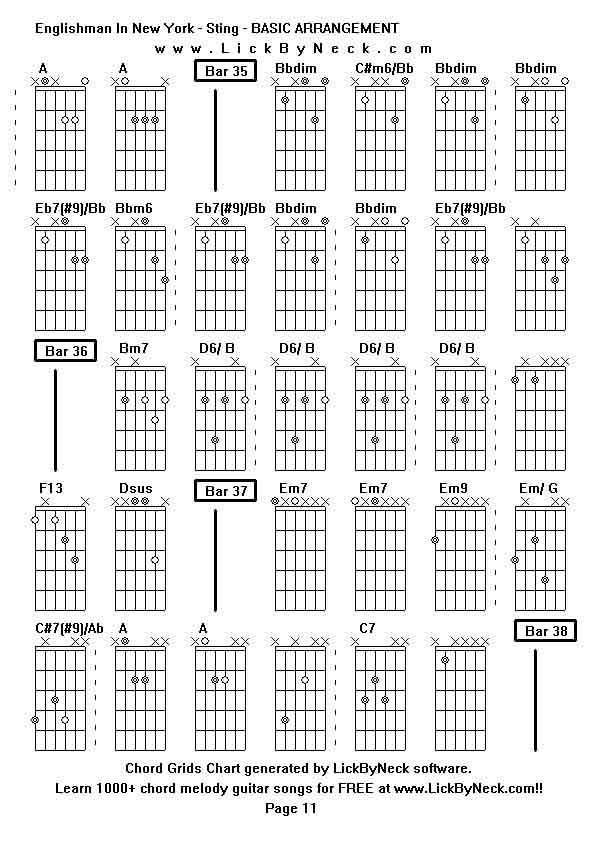 Chord Grids Chart of chord melody fingerstyle guitar song-Englishman In New York - Sting - BASIC ARRANGEMENT,generated by LickByNeck software.